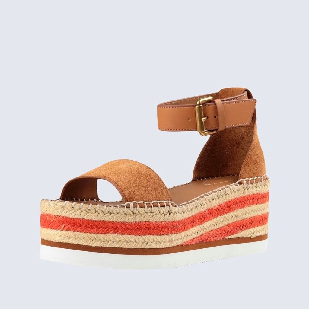 $350 See By Chloe Tan Espadrilles Sandal Platform Elevate Suede Leather 40 Da17)